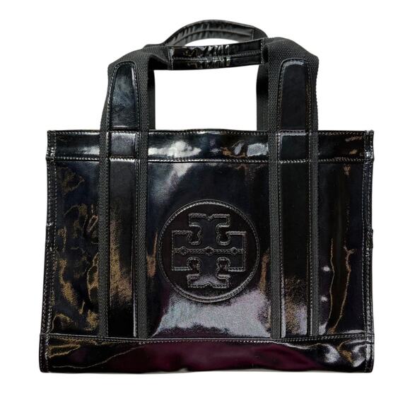 Tory Burch Patent Nylon Tote Bag Big Logo Black - Picture 3 of 16